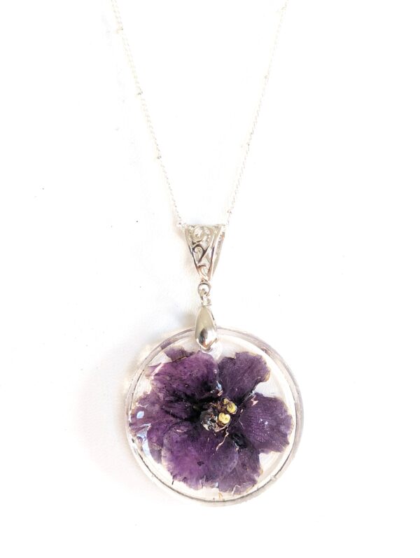 Jeanette African Violet Flower Preserved In A Resin Necklace - Image 4