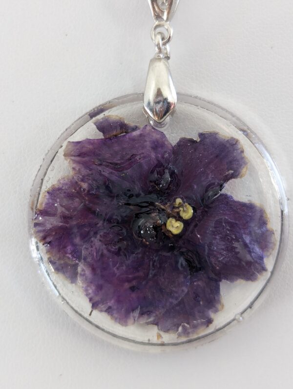 Jeanette African Violet Flower Preserved In A Resin Necklace - Image 6