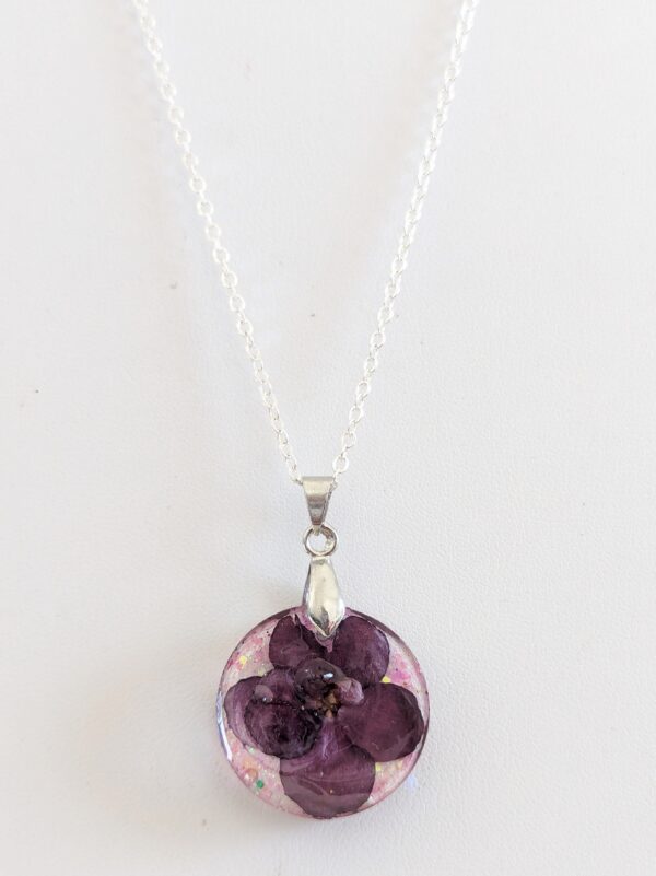 Real Jolly Fireball Flower Preserved In A Resin Necklace - Image 2