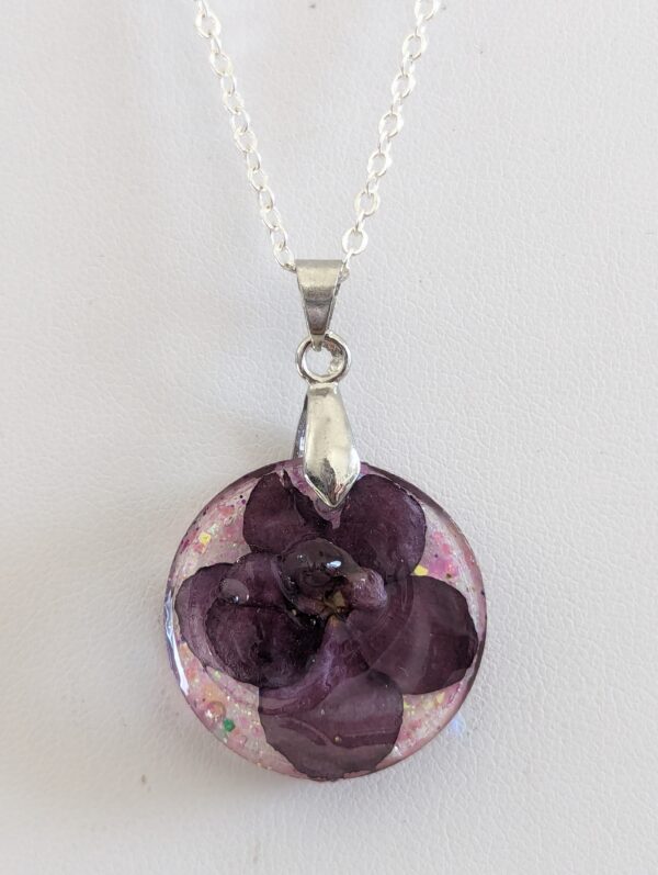 Real Jolly Fireball Flower Preserved In A Resin Necklace - Image 3