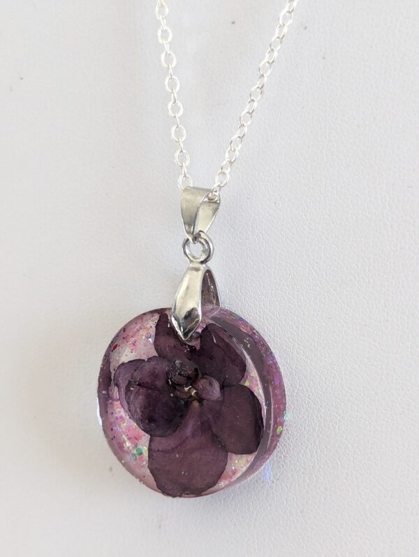 Real Jolly Fireball Flower Preserved In A Resin Necklace - Image 5
