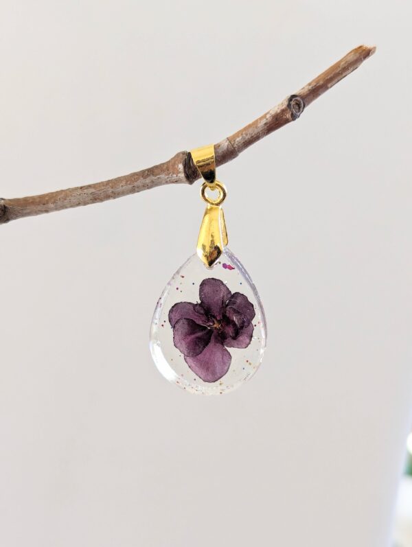Real Red African Violet Flower Preserved In A Pretty Resin Pendant