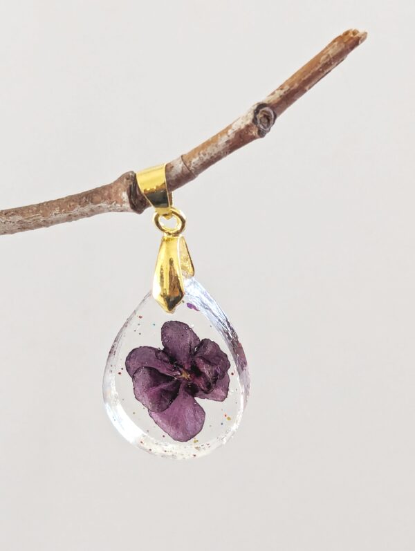Real Red African Violet Flower Preserved In A Pretty Resin Pendant - Image 4