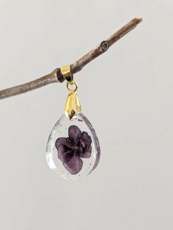 Real Red African Violet Flower Preserved In A Pretty Resin Pendant - Image 5