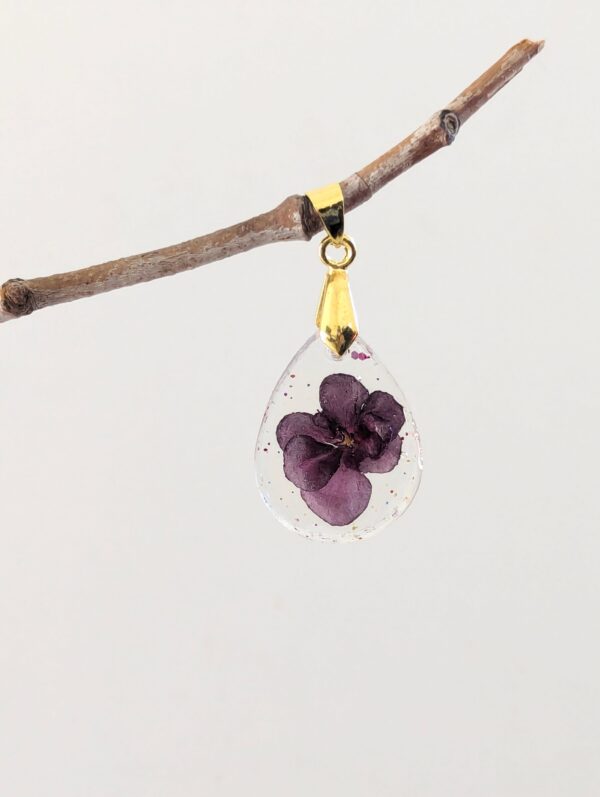 Real Red African Violet Flower Preserved In A Pretty Resin Pendant - Image 6
