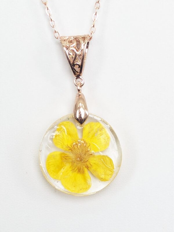 Buttercup Yellow Flower Preserved In A Resin Necklace - Image 5