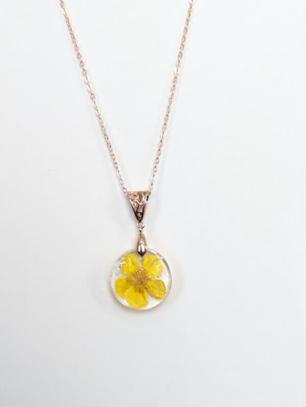Buttercup Yellow Flower Preserved In A Resin Necklace