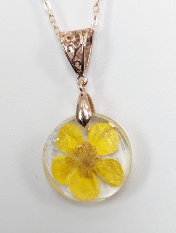 Buttercup Yellow Flower Preserved In A Resin Necklace - Image 6