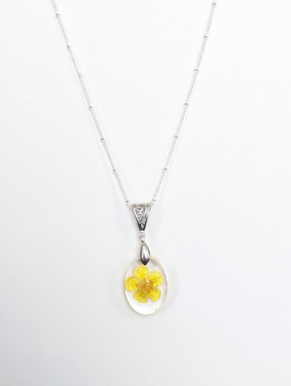 Buttercup Yellow Flower Preserved In A Resin Necklace