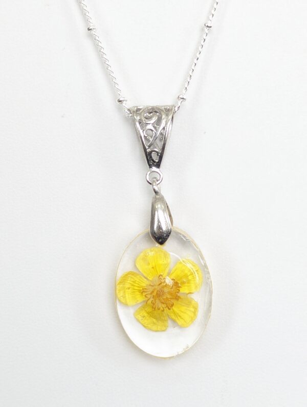Buttercup Yellow Flower Preserved In A Resin Necklace - Image 2