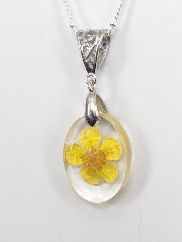 Buttercup Yellow Flower Preserved In A Resin Necklace - Image 4