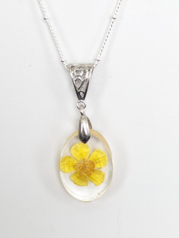 Buttercup Yellow Flower Preserved In A Resin Necklace - Image 5