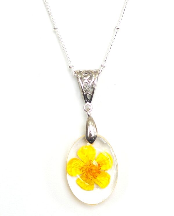 Buttercup Yellow Flower Preserved In A Resin Necklace - Image 6