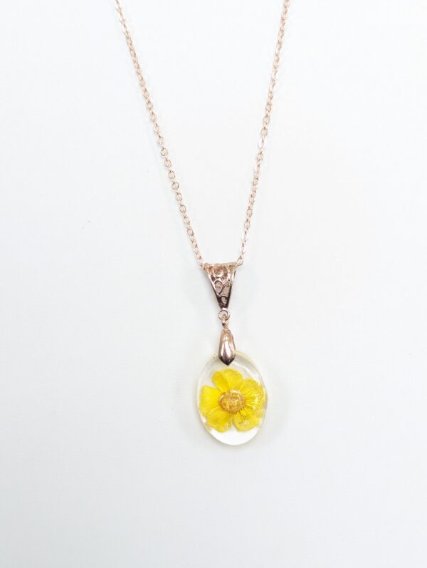 Buttercup Yellow Flower Preserved In A Resin Necklace - Image 6