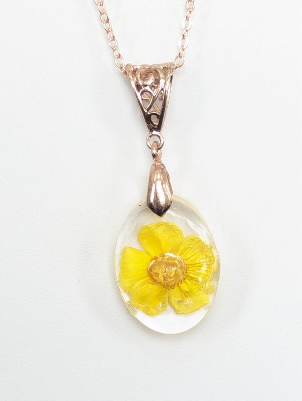 Buttercup Yellow Flower Preserved In A Resin Necklace - Image 5