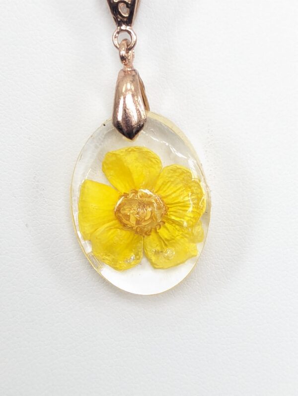 Buttercup Yellow Flower Preserved In A Resin Necklace - Image 4