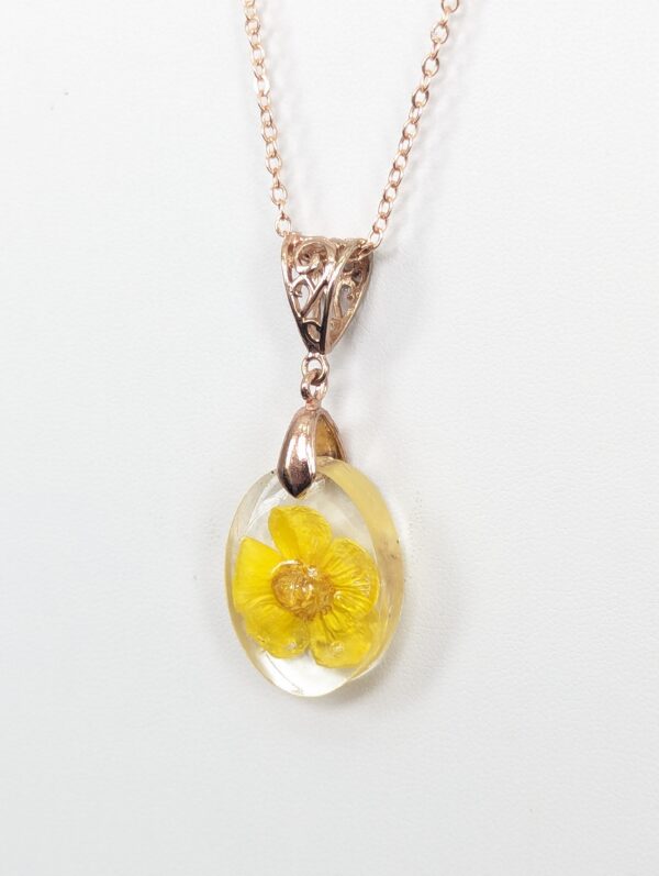 Buttercup Yellow Flower Preserved In A Resin Necklace - Image 3