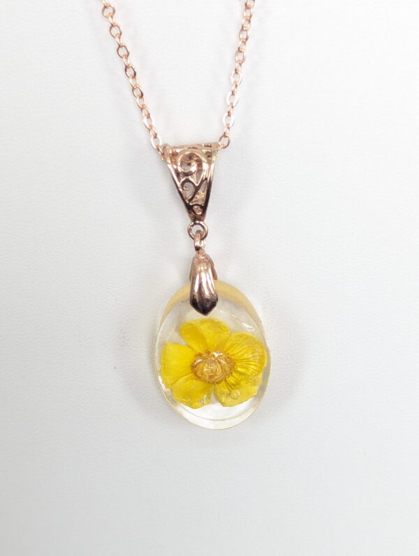 Buttercup Yellow Flower Preserved In A Resin Necklace - Image 2