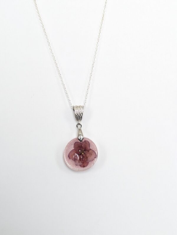 Omaha Thunder African Violet Preserved In A Resin Necklace - Image 2