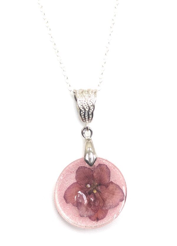 Omaha Thunder African Violet Preserved In A Resin Necklace