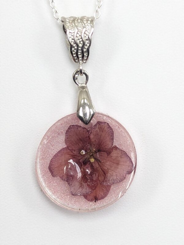 Omaha Thunder African Violet Preserved In A Resin Necklace - Image 3