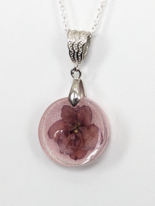 Omaha Thunder African Violet Preserved In A Resin Necklace - Image 4