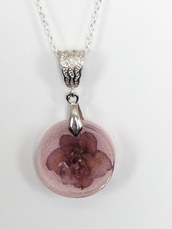 Omaha Thunder African Violet Preserved In A Resin Necklace - Image 5