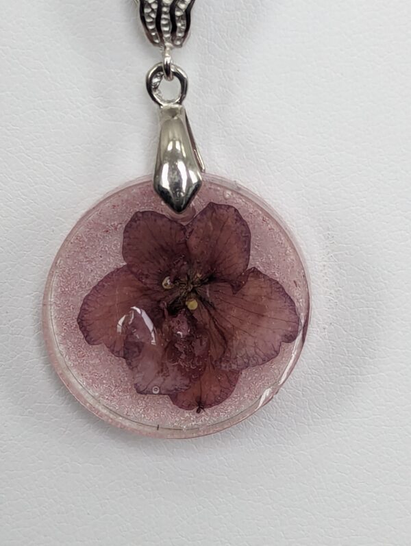 Omaha Thunder African Violet Preserved In A Resin Necklace - Image 6