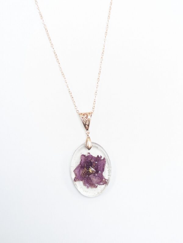 Jeanette African Violet Flower Preserved In A Resin Necklace