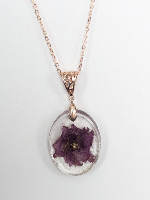 Jeanette African Violet Flower Preserved In A Resin Necklace - Image 4