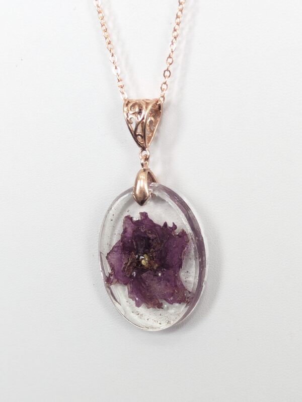 Jeanette African Violet Flower Preserved In A Resin Necklace - Image 5