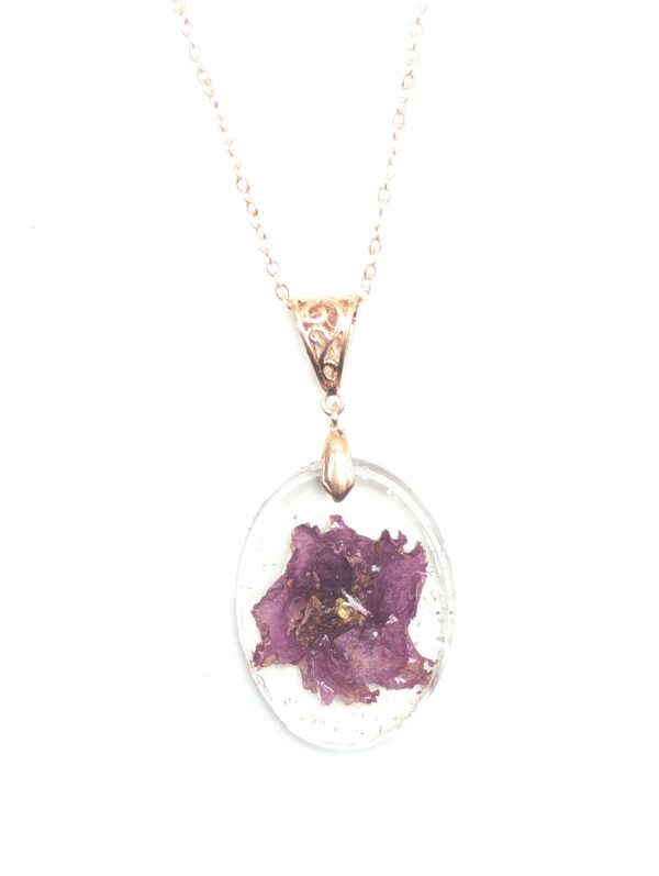 Jeanette African Violet Flower Preserved In A Resin Necklace - Image 6