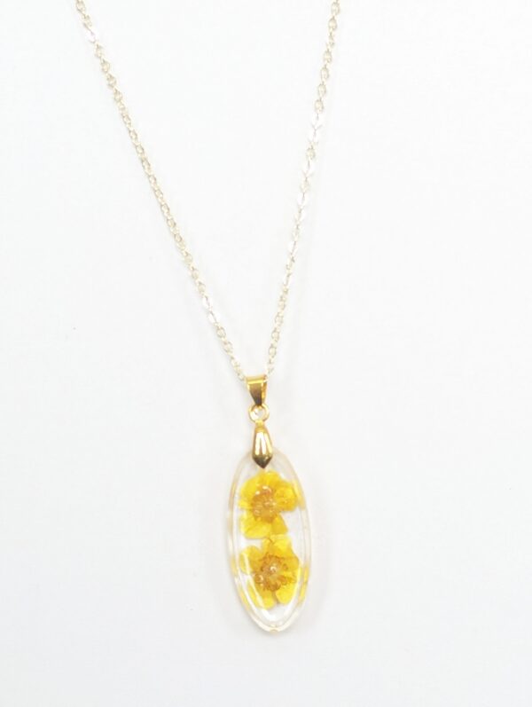Buttercup Yellow Flowers Preserved In A Resin Necklace