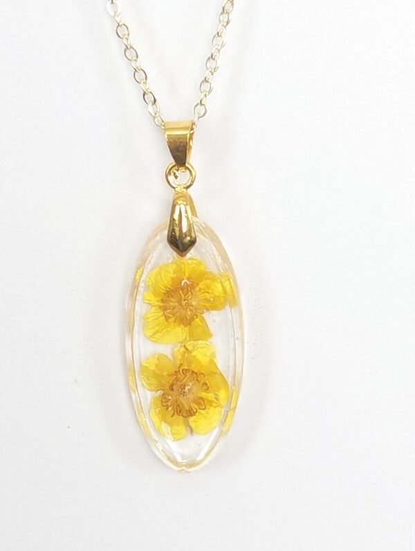 Buttercup Yellow Flowers Preserved In A Resin Necklace - Image 4
