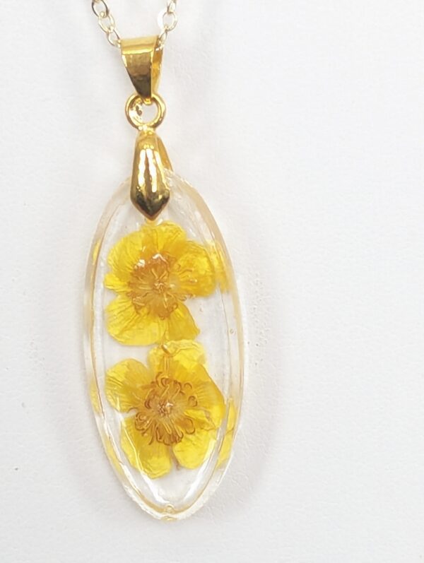 Buttercup Yellow Flowers Preserved In A Resin Necklace - Image 5