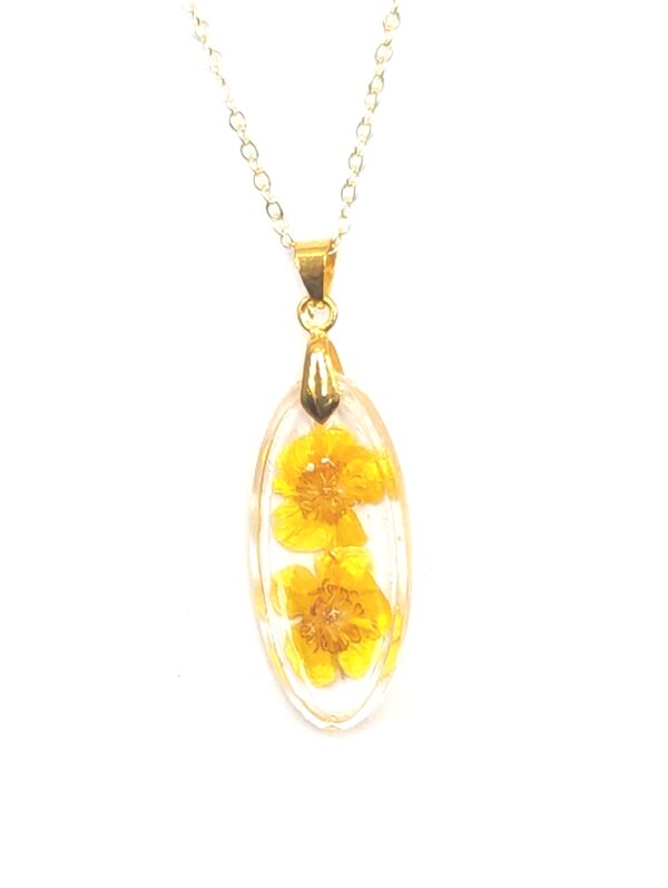 Buttercup Yellow Flowers Preserved In A Resin Necklace - Image 6
