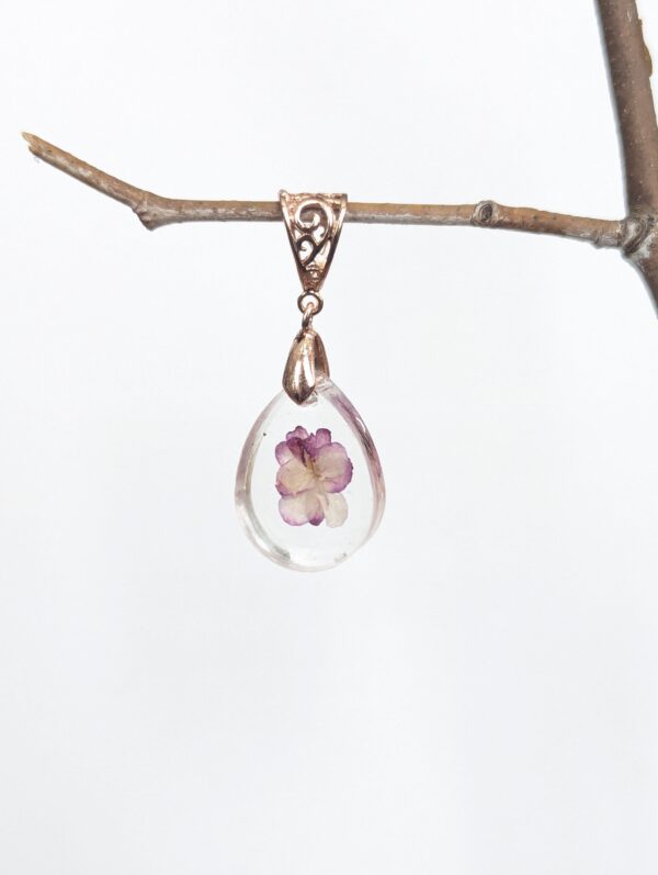Ness Satin Rose African Violet Preserved In A Resin Pendant