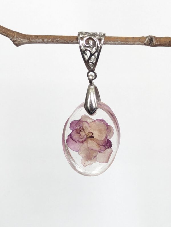 Ness Satin Rose African Violet Preserved In A Resin Pendant - Image 5
