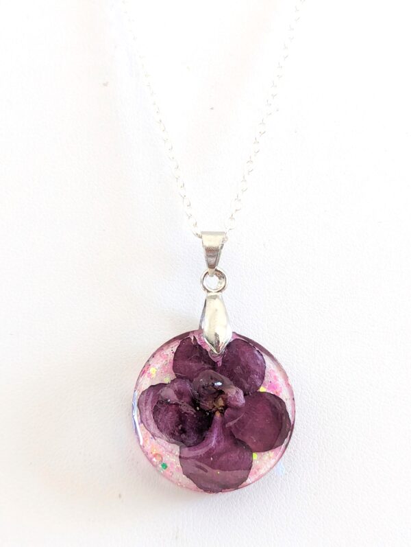 Real Jolly Fireball Flower Preserved In A Resin Necklace